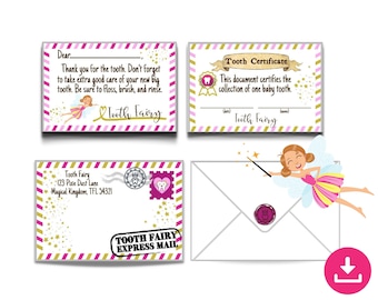 TOOTH FAIRY Letter, Certificate & Envelope, Instant Download, PDF