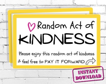 PRINTABLE Acts of Kindness Cards, instant download, 1 pdf, printable, A4, 8 cards