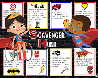 Superhero SCAVENGER HUNT, treasure hunt, birthday, instant download, printable, diy, pdf