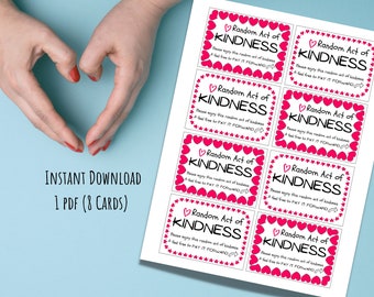 Acts of Kindness Cards, instant download, 1 pdf, printable, A4, 8 cards