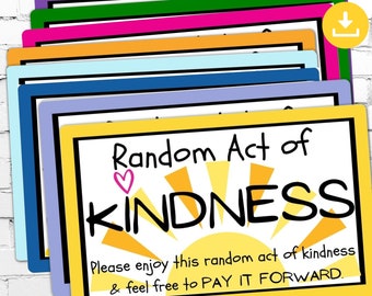 PRINTABLE Acts of Kindness Cards, instant download, 1 pdf, printable, A4, 8 cards