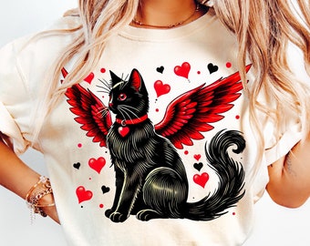 Valentine Black Cat Png, Valentine PNG, Heart Love Cat Valentine Png, Trendy Valentine Png, Cat Lover Png, Cupid cat Sublimation Download