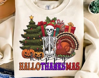 Hallothanksmas Png, Happy Hallothanksmas Png, Halloween Png, Christmas Skeleton png, Fall Png,Sublimate Design,Trending Png,Thanksgiving Png