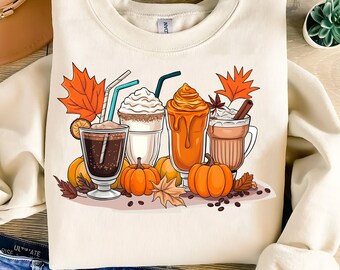 Fall Pumpkins Coffee Cups Png, Sublimation Design, Pumpkin Coffee Png,Fall Vibe,Autumn Png,Pumpkin Spice Png,T-Shirt Design,Instant Download