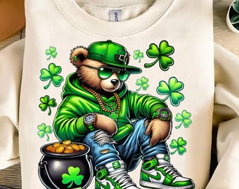 St Patrick's Day Bear PNG,Hip Hop Bear Sublimation,Lucky Bear Digital,Green Shamrock Bear Design,Irish Swag Bear PNG,Hip Hop St Patty’s Day