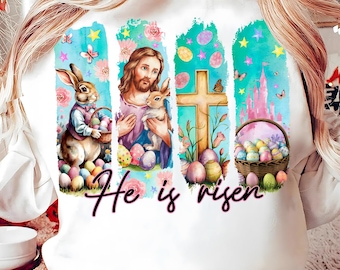 Él ha resucitado PNG, Pascua retro PNG, Mateo 28:6, Pascua cristiana PNG, Pascua Jesús PNG, Versículo bíblico PNG, Pincelada de Pascua, Conejito de Pascua