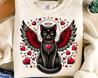 Valentine Black Cat Png, Valentine PNG,Heart Love Cat Valentine Png, Valentine's Day Sublimation Design, Valentine's Day Heart Png, Love Png