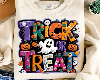 Trick Or Treat Png ,Funny Halloween PNG, Spooky season Png, Halloween PNG, Doodle Halloween Sublimation for shirt, Retro Halloween Png