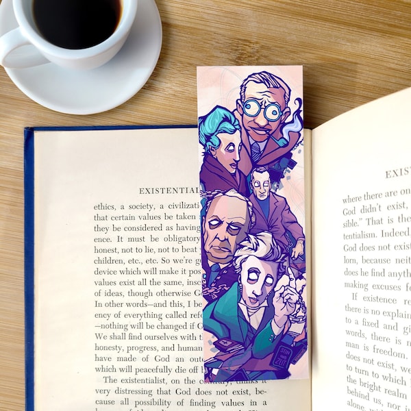 Philosophy Bookmark — Double-Sided Bookmark ft. Nietzsche, Camus, Kierkegaard, Simone De Beauvoir, Heidegger  — 2x6 Existentialism Bookmark