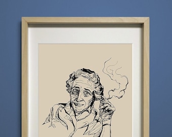 Hannah Arendt Pen Drawing Print – Political Philosophy Art