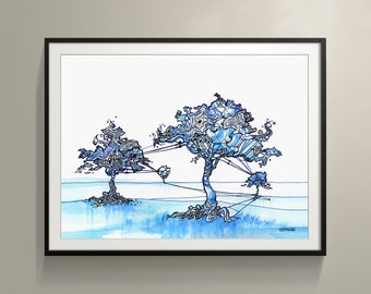 El bosque de silicio a través de los árboles — Impresión de una pintura original de Jason Kenning