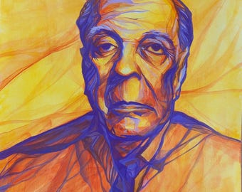 Pintura original de Jorge Luis Borges — Obra de arte original Acrílico sobre papel
