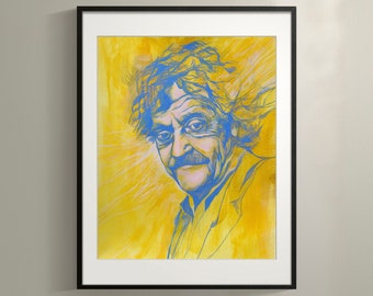Kurt Vonnegut Poster — [≈] Kurt Vonnegut American Author Portrait- 18x24, 16x20, 11x14, or 8x10 Print