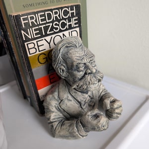 Fightin&#39; Nietzsche Mini Bust — Custom Hand-carved Statue of German Philosopher Friedrich Nietzsche