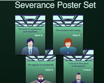 Set de pósteres de Severance — (4) Set inspirado en citas de Helly, Mark, Dylan e Irving de Severance