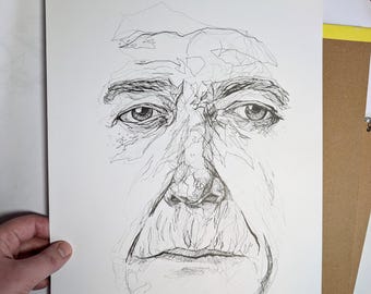 Arte original de Lou Reed: ilustración original dibujada a mano del músico neoyorquino y cantante de Velvet Underground, Lou Reed.