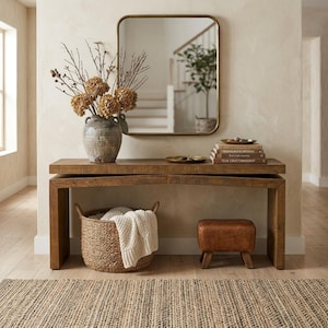 Mesa de console comprida, mesa de entrada rústica, mesa de sofá de madeira maciça, mesa de corredor estreita estilo fazenda, console de 78,75 polegadas