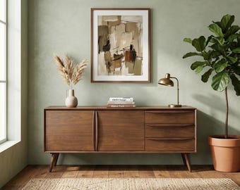 Aparador de nogal de 71”, mueble buffet moderno de mediados de siglo, credenza de madera, mueble consola multimedia, mueble de almacenamiento para comedor, consola de habitación