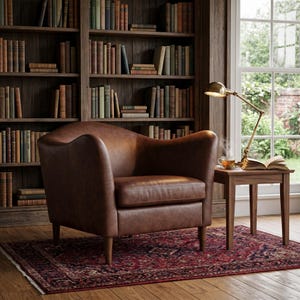 Chocolate Brown Leather Lounge Chair, Sculptural Curved Accent Armchair, Italian Leather Club Chair for Living Room