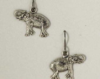 Sliver elephant earrings on hypoallergenic surgical steel ear wires