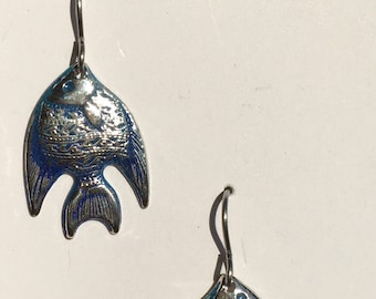 Enameled fish earrings on hypoallergenic surgical steel ear wires