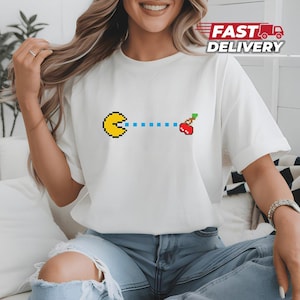 Pac-Man Pixel Art Tee - 8-Bit Fruit Chase Design - Retro Arcade Shirt - Classic Video Game T-Shirt - Pac-Man Nostalgia Tee - Retro Design