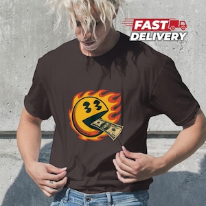 Pac-Man Money T-Shirt - 100 Dollars Bill Design - Retro Arcade Tee - Financial Gamer Shirt - Chasing Success Graphic