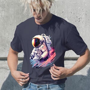Gildan® Retro Astronaut T-Shirt, Galaxy Space Tee, Sci-Fi Astronaut Shirt, American Flag Space Art, Unisex Cosmic Shirt, Patriotic Spaceman