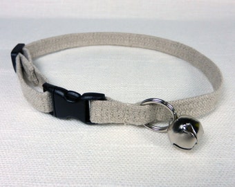 Cat Collar in 100% Natural Linen Fabric - Two Adjustable Sizes 3/8" x 8"-11" or 3/8" x 9"-14"