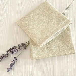 Refillable Lavender Drawer or Dryer Sachets with Hook and Loop Velcro-type Closure Set of 2, Reusable Beige vines