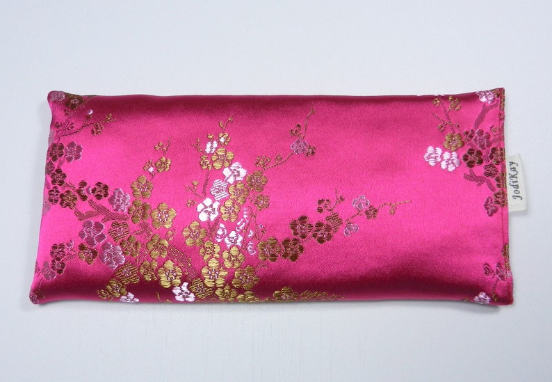 pink satin eye pillow with flax seed and optional lavender buds