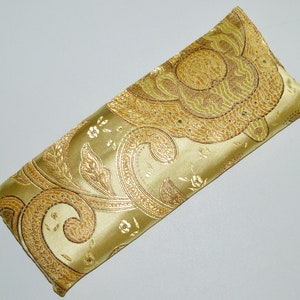 gold satin eye pillow with flax seed and optional lavender buds