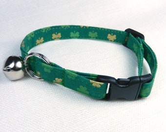 St Patrick's Shamrock Fabric Cat Collar for Cats or Kittens