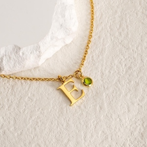 Collar inicial con piedra de nacimiento, collar con letras personalizado, regalo de cumpleaños para esposa, joyería con piedra de nacimiento, regalo para el día de la madre, regalo para ella
