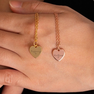 Collar con nombre y corazón, collar con dije de corazón pequeño, collar con nombre personalizado, collar personalizado, regalo para el Día de la Madre, regalo para el maestro