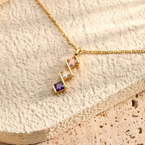 Personalized Birthstone Necklace, Square Birthstone Necklace, Family Birthstone Necklace for Mom, Handmade Gift, Necklace for Wife for Women