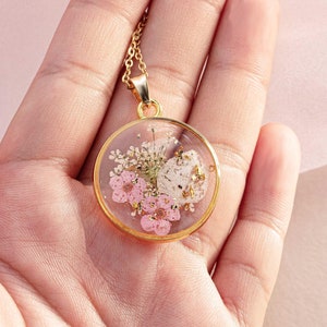 Real Birthflower Necklace, Pressed Birthflower Necklace, Dried Flower Coin Pendant Necklace, Floral Necklace, Handmade Jewelry,Birthday Gift