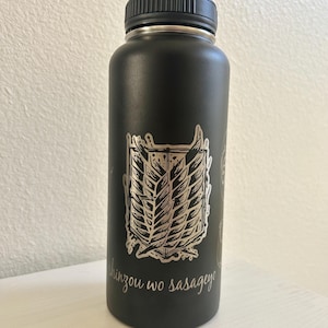 Anime water bottle, engraved water bottles, aot water bottle, water bottles, anime water bottles, engraved designs, anime lover