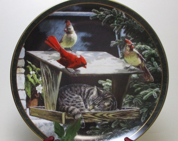 Red Cardinal Collector Plate Gold Trim CAT NAP 1994 Porcelain Art ...