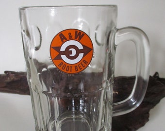 Vintage  Heavy Glass Cup Beer Mug Clear Stein Vintage Matte Rare Bullseye Arrow Logo Retro 60's Classic Americana Dimple