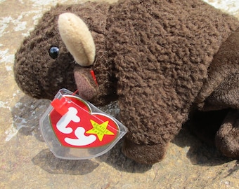 Ty Beanie Baby Retired ROAM Buffalo Original Brown Bison Plush Toy Animal 1998 Collectible September Birthday Rare Gift Football Bills Rare