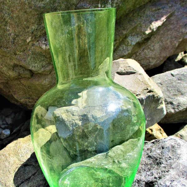 Vintage Green Glass Optic Tumble Up Jar Bottle Depression Decanter Vaseline Bedside Nightstand Water Jar