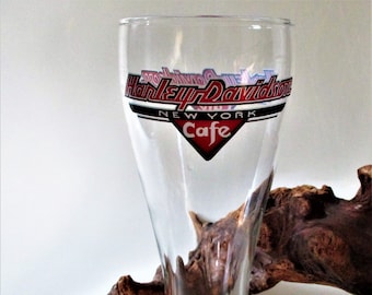 Vintage HARLEY DAVIDSON Beer Pilsner Mug Black Red Glass Logo Stein New York Cafe Bar Matte Xmas Man Cave