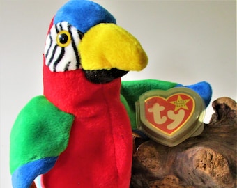 Bird Vintage Parrot JABBER Ty Beanie Baby Retired October Birthday 1997 Original Plush Toy Red Blue Yellow Green Rare Child Collectible Gift