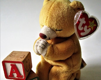 HOPE Angel Praying Bear Ty Beanie Babies Retired 1998 Original Tan Plush Toy Animal Collectible March Birthday Religion Gift Pray Vintage