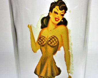 Vintage 1940s Peek A Boo Pinup Girls Ladies Drinking Glass