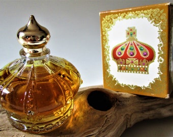 Avon Decanter ROYALE  Bottle Love Bird of Paradise Womens Cologne Gold Royal Crown Raised 3D Glass Vintage Retired Rare Collectible Gift