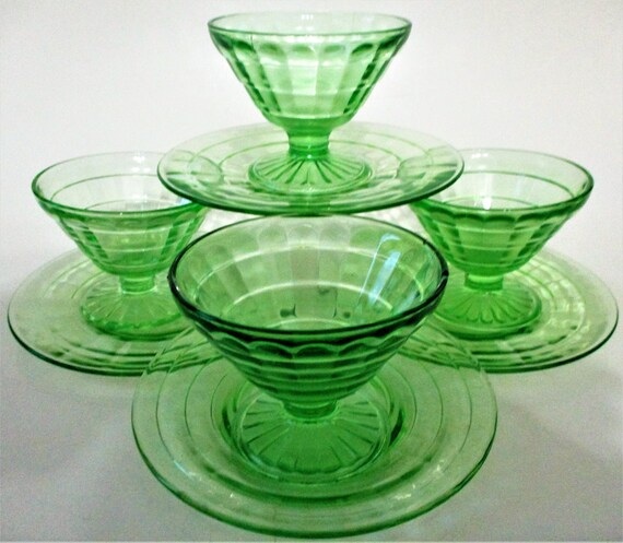 Sherbet Short Stem Green Depression Glass Underplate Salad - Etsy