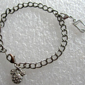 Mickey Minnie Rhinestone Charm Cuff Bracelet Chain Vintage Disney Musical Note Jewelry Silvertone Gift