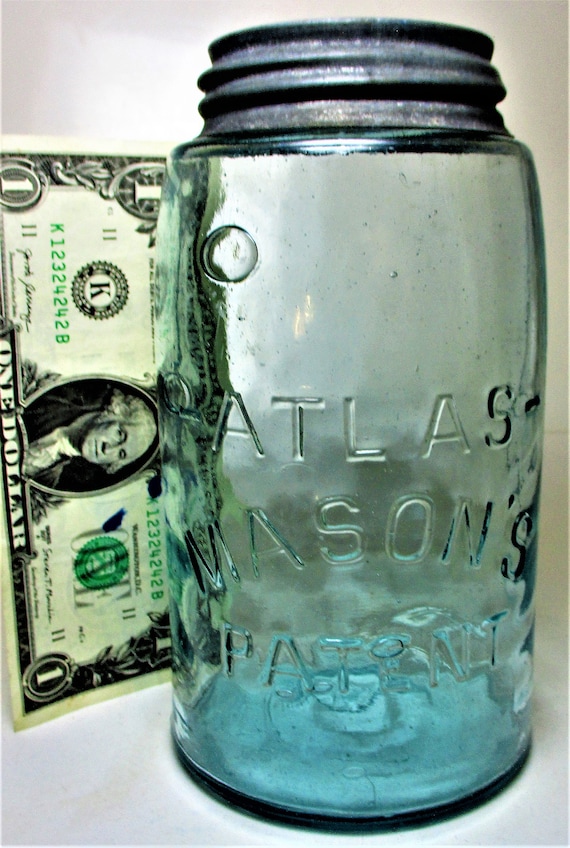 Vintage Atlas Cornflower Blue Patent Glass MASON Canning